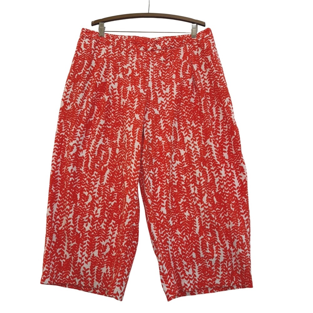 Cato Woman Orange White Print Linen Blend Wide Leg Cropped Pants Plus 18/20W